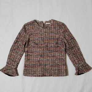 Women's The Fold London Rosebery Multicolor Tweed Fringe Zip Back Top Size 8